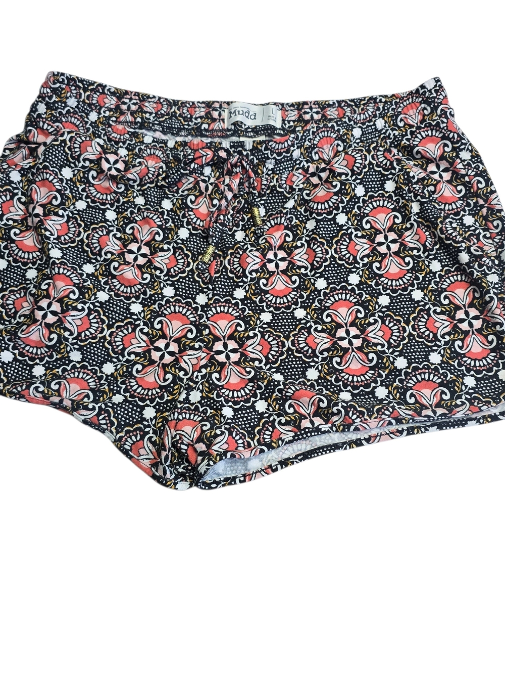 Mudd Boho Paisley Shorts Women’s L Pink Black Stretch Knit Lounge Festival